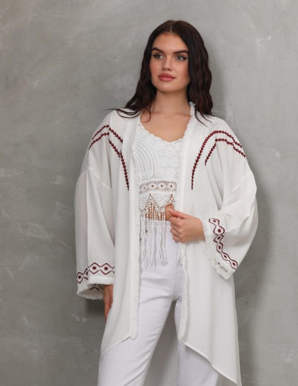 Nakış ve Püskül Detaylı Uzun Kimono