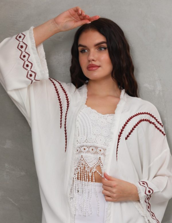 Nakış ve Püskül Detaylı Uzun Kimono