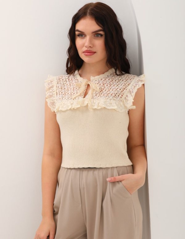 Dantel Brode Detaylı Triko Bluz